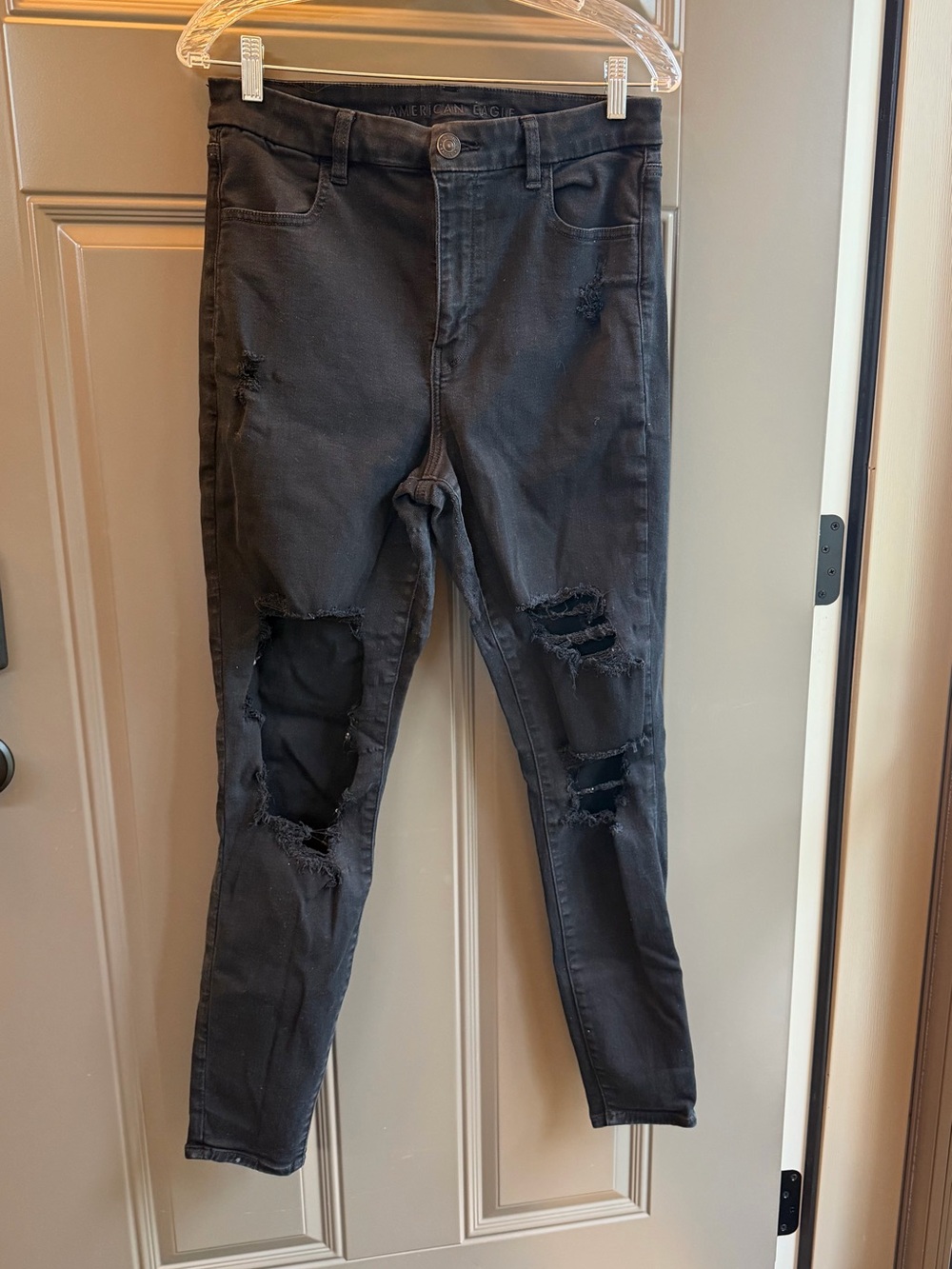 American Eagle Next Level Stretch Curvy Hi-Rise Black Skinny Jeans, Size 12 Long